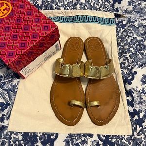 Tory Burch | Metallic Marcia Gold Sandal Flats